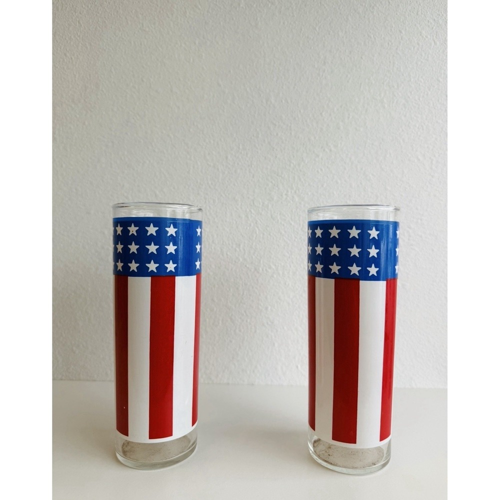 Libbey Vintage Stars and Stripes Patriotic Drinking Glass Tumbler Set Of 2
